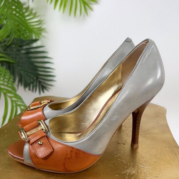 Womens Guess Old Money Classy Leather Peep-Toe Stiletto Buckle Heels / 5.5 - Picture 2 of 9